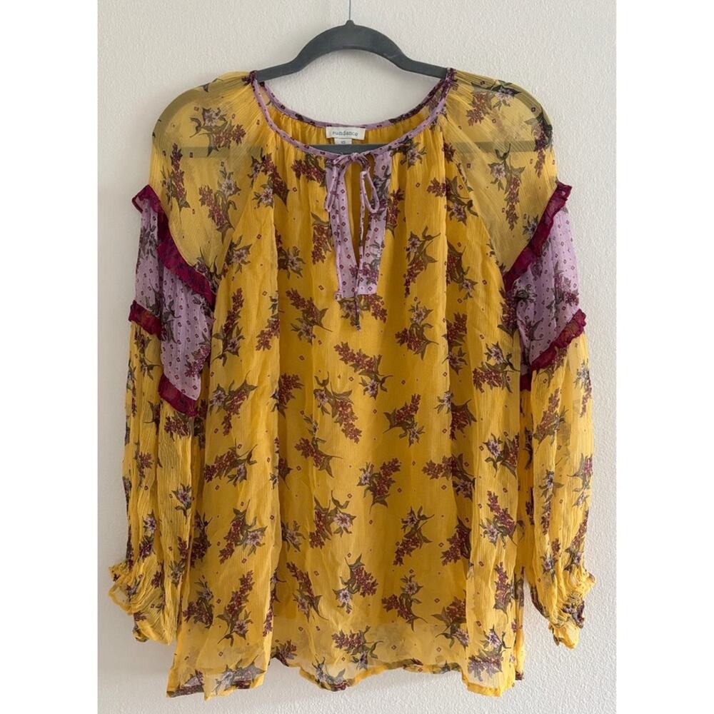 Sundance Yellow Purple Floral Boho Blouse XS